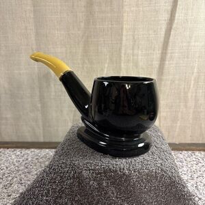 Vintage Black Ceramic Pipe Planter Vintage Mid Century Tobacco Pipe Decor